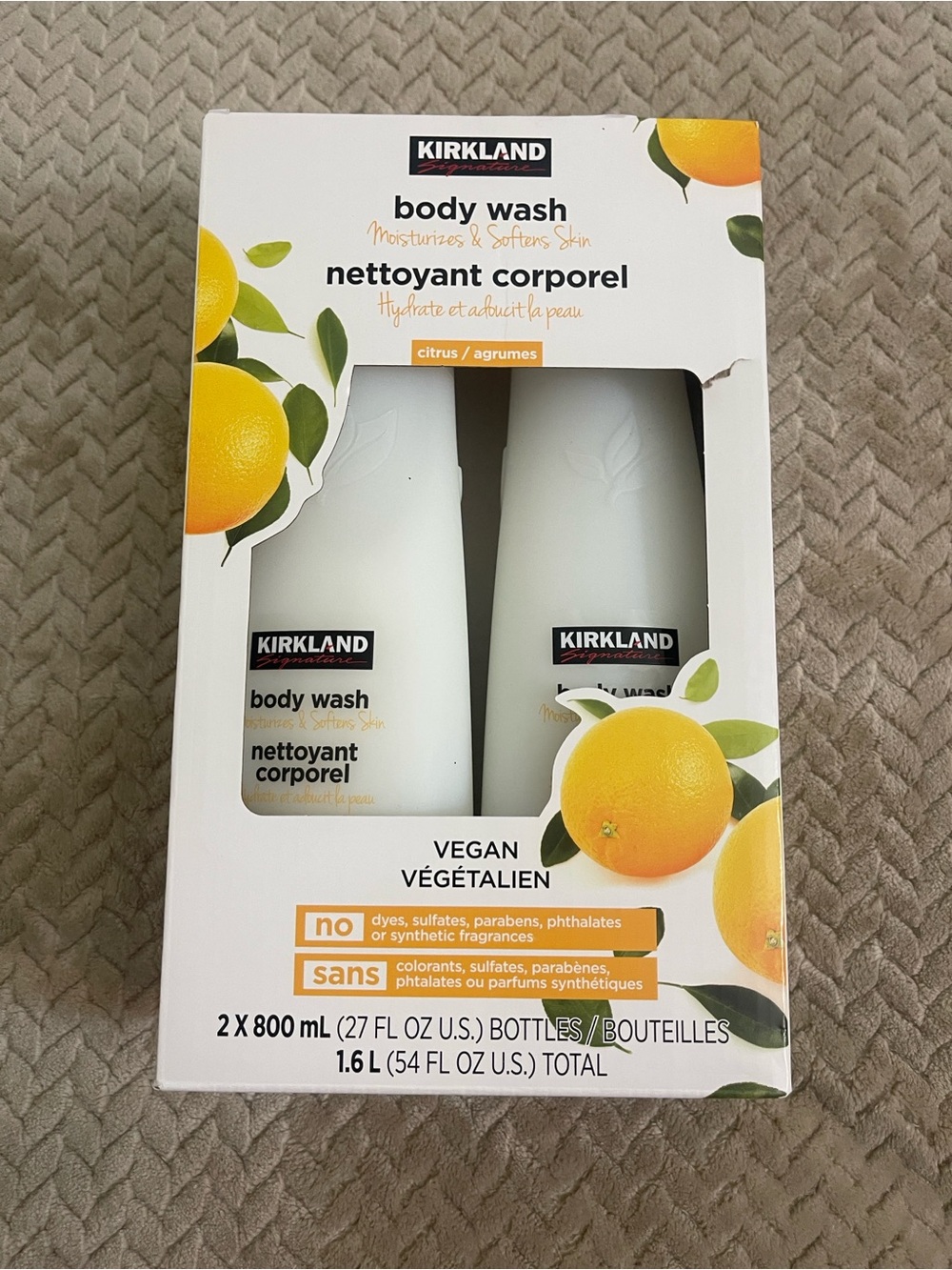 Kirkland Signature Citrus Body Wash - White Bottles with Orange Accents